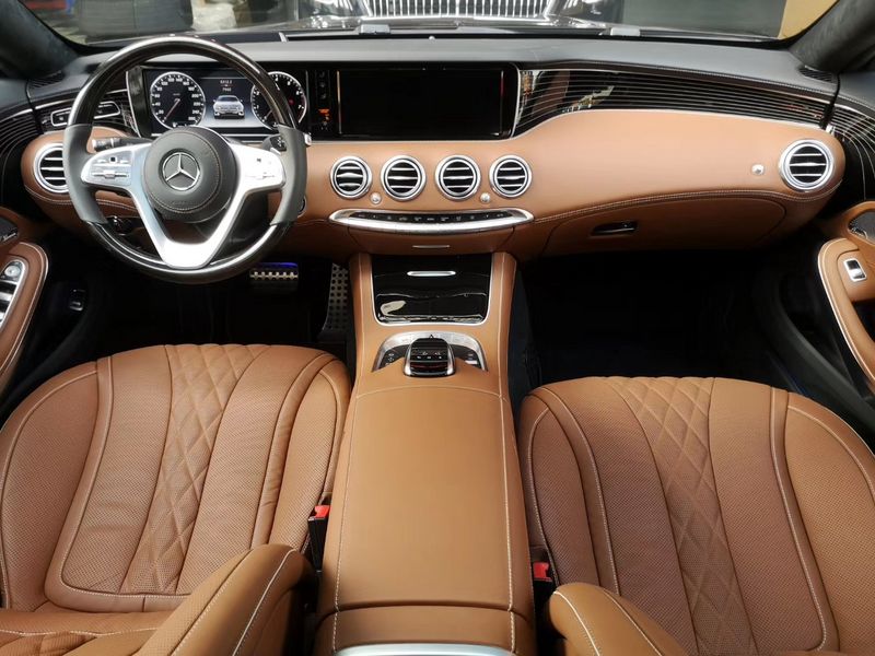 奔驰s400 coupe黑色内饰改棕色内饰 多疤胡桃木换条纹黑桃木分享